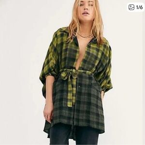 We The Free Plaid Button-Front Coatigan in Green & Black
